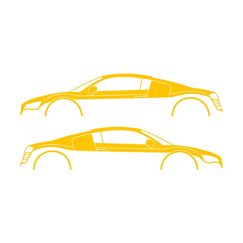 Juego de 2 pegatinas con silueta de coche para Audi R8 Coupé de primera generación Amarillo