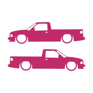 Set Of 2 Lowered Car Silhouette Decal Stickers For Chevrolet S10 2nd Gen Single Cab 1994-97 Pink