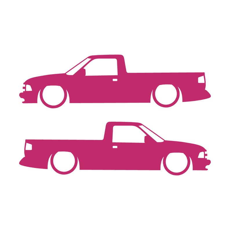 Set Of 2 Lowered Car Silhouette Decal Stickers For Chevrolet S10 2nd Gen Single Cab 1994-97 Pink