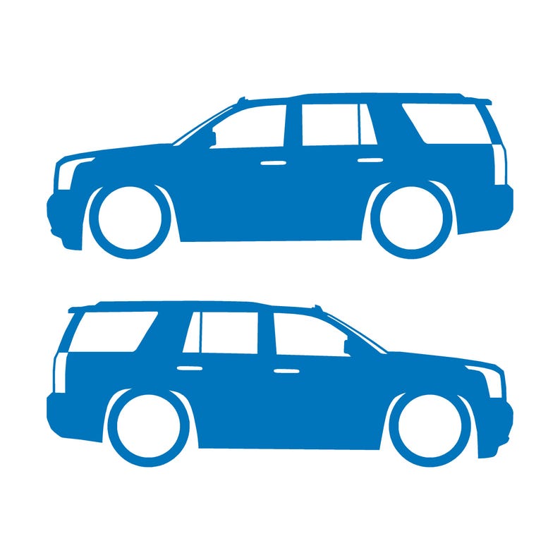 Set med 2 sänkta silhuettdekaler för GMC Yukon 4:e generationens SLT 2015-20 Sky Blue
