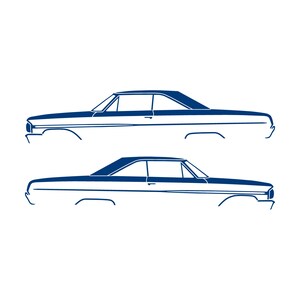 Juego de 2 pegatinas con silueta de coche para Ford Galaxie Coupé de techo rígido de 2 puertas de 1964 Azul