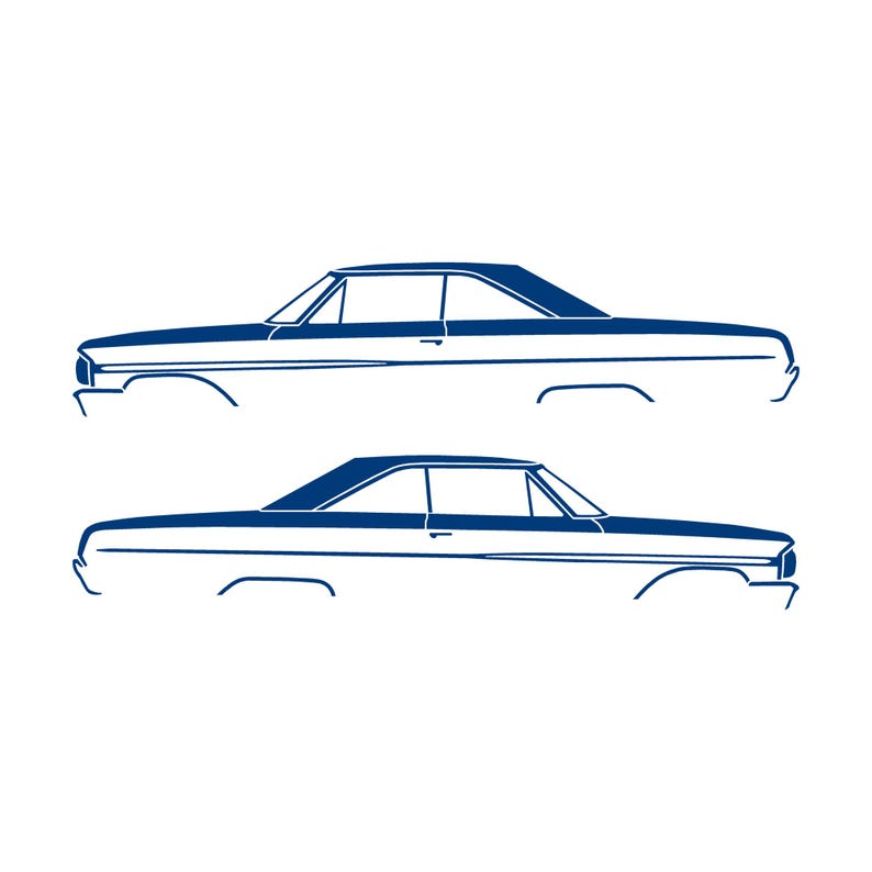 Juego de 2 pegatinas con silueta de coche para Ford Galaxie Coupé de techo rígido de 2 puertas de 1964 Azul