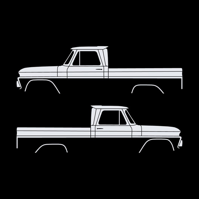Set van 2 autosilhouet-stickers voor Chevrolet C10 1e generatie korte laadbak 1964-66 Wit