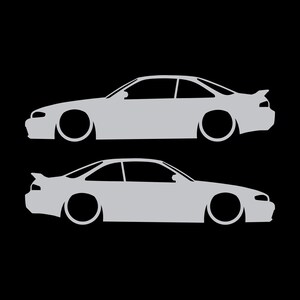 Set Of 2 Lowered Car Silhouette Decal Stickers For Nissan 240 SX S14 Silvia ZENKI Silver