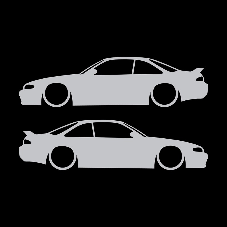 Set Of 2 Lowered Car Silhouette Decal Stickers For Nissan 240 SX S14 Silvia ZENKI Silver