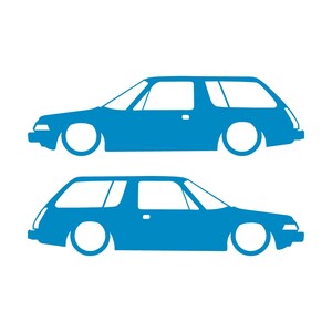 Set Of 2 Lowered Car Silhouette Decal Stickers For AMC Pacer Classic Wagon Light Blue