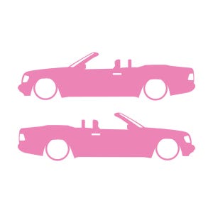 Set van 2 autosilhouet-stickers voor de Mercedes E-Klasse W124 Cabriolet. Soft Pink