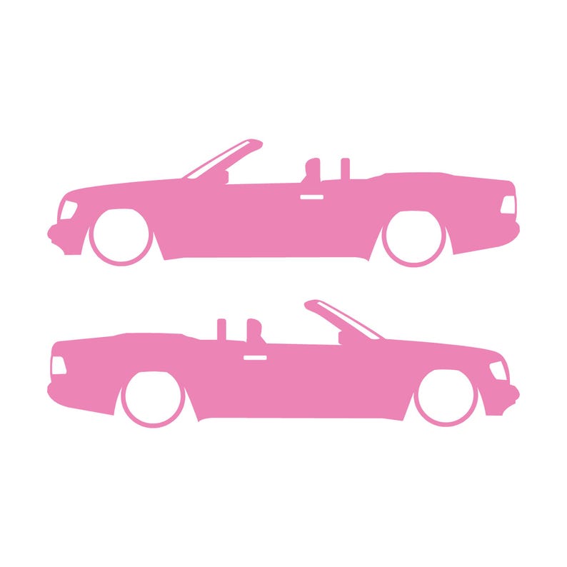 Set van 2 autosilhouet-stickers voor de Mercedes E-Klasse W124 Cabriolet. Soft Pink