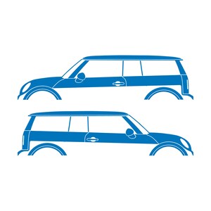 Set Of 2 Car Silhouette Decal Stickers For Mini Clubman R55 - 1st Gen 2007-14 Sky Blue