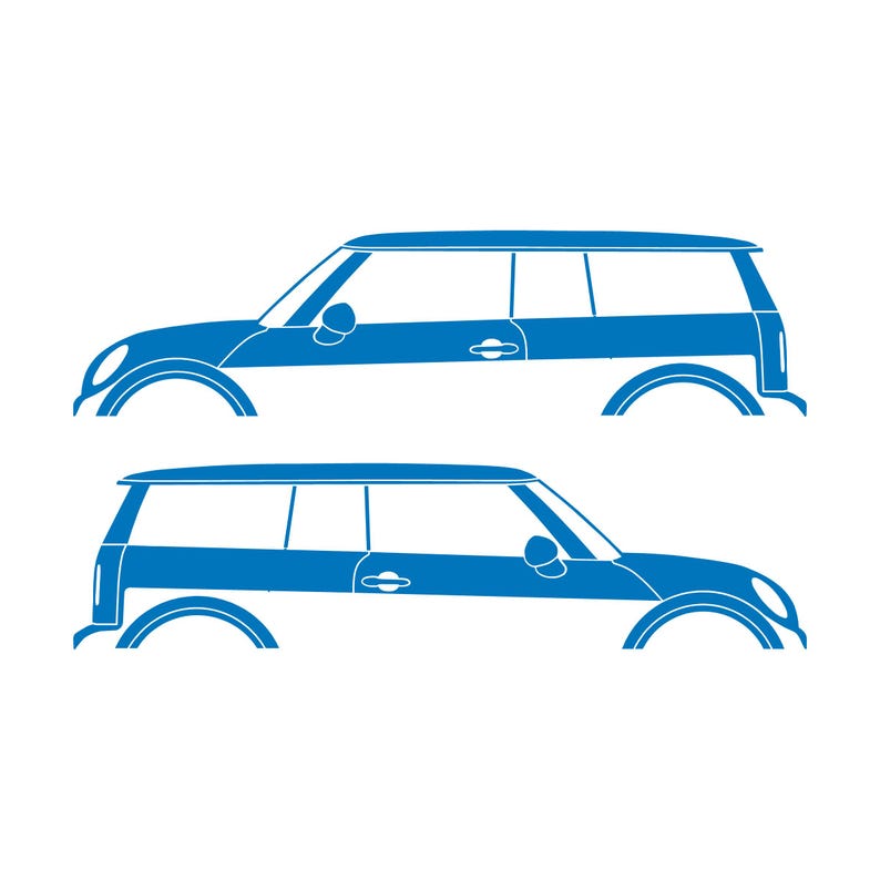 Set Of 2 Car Silhouette Decal Stickers For Mini Clubman R55 - 1st Gen 2007-14 Sky Blue
