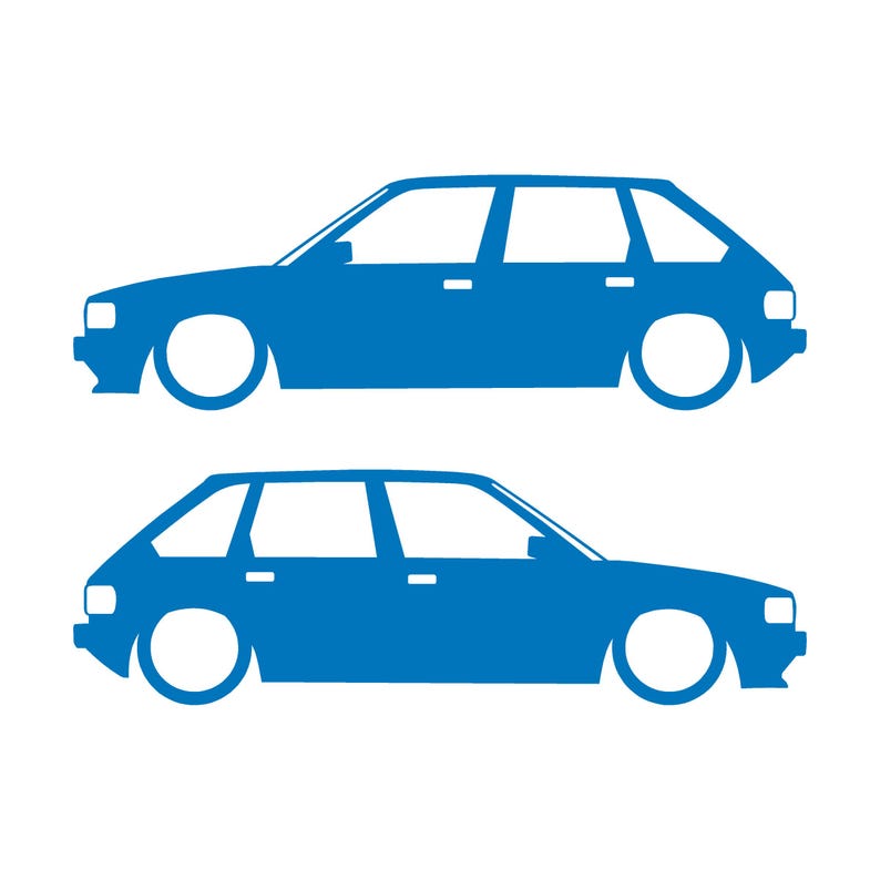 Set Of 2 Lowered Car Silhouette Decal Stickers For Austin Maestro Sky Blue
