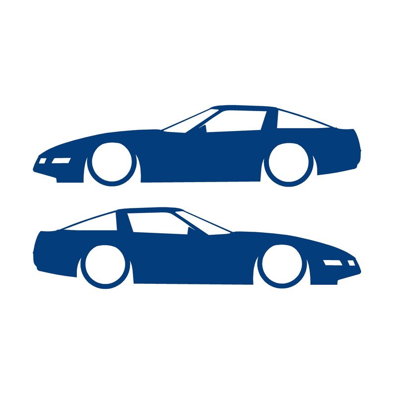 Set Of 2 Lowered Car Silhouette Decal Stickers For Chevrolet Corvette C4 Coupe Blue