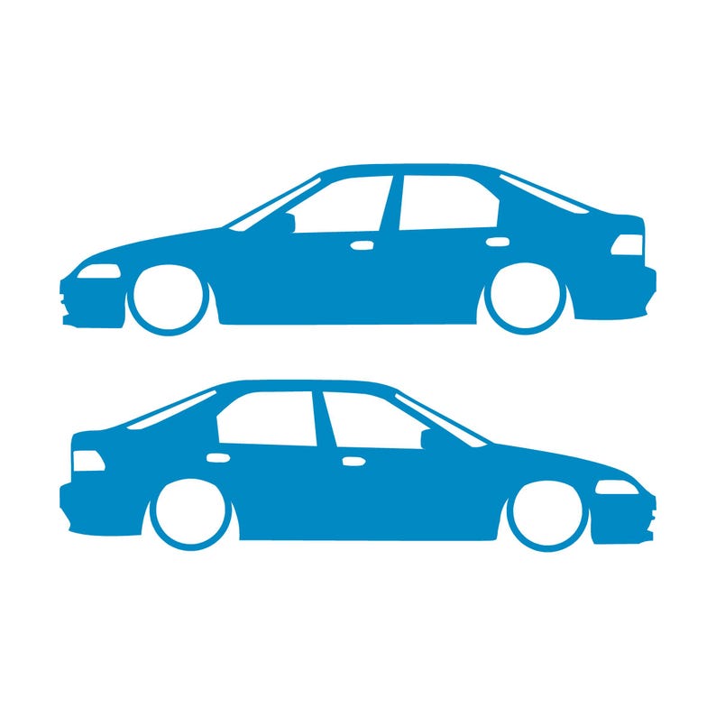 Set Of 2 Lowered Car Silhouette Decal Stickers For Honda Civic EG Sedan Light Blue