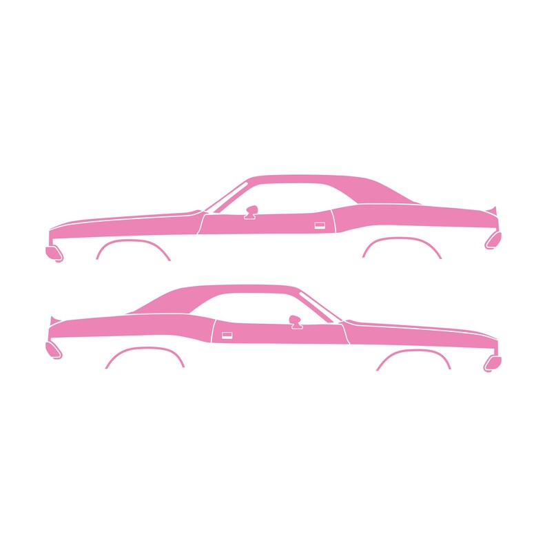 Set Of 2 Car Silhouette Decal Stickers For Dodge Challenger Classic Hardtop 1st Gen 1970-74 Coupe Soft Pink