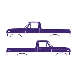 Juego de 2 calcomanías con silueta de auto para Ford F100 de sexta generación con caja corta. Morado