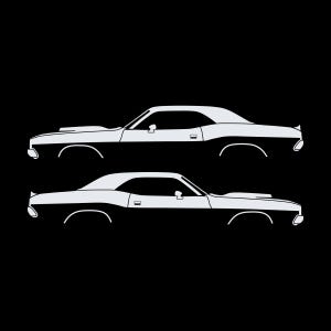 Set Of 2 Car Silhouette Decal Stickers For Dodge Challenger Shaker Hood Classic Hardtop 1st Gen 1970-74 White