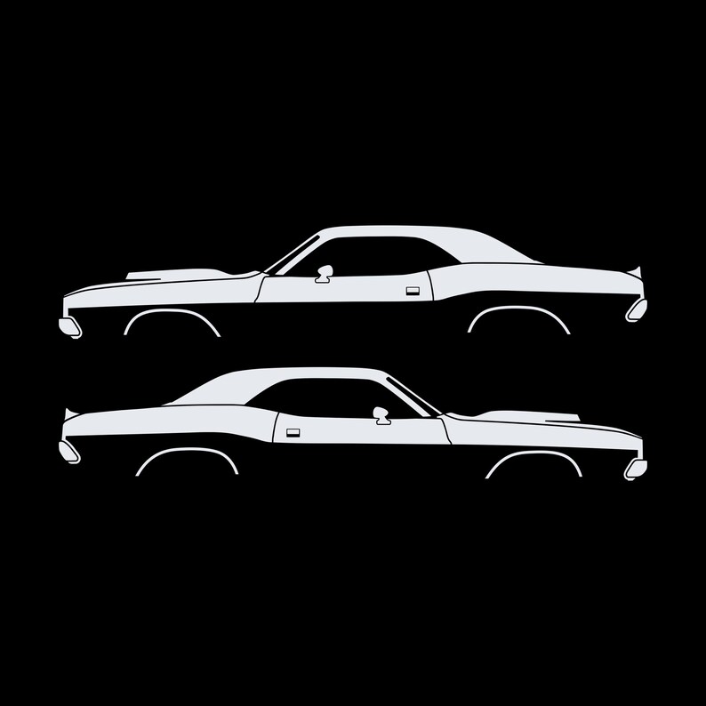 Set Of 2 Car Silhouette Decal Stickers For Dodge Challenger Shaker Hood Classic Hardtop 1st Gen 1970-74 White