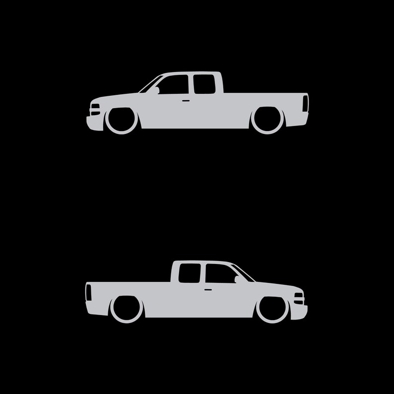Set Of 2 Lowered Truck Silhouette Decal Stickers For Chevrolet Silverado Extended Cab 1999- 2002 Pickup Silver