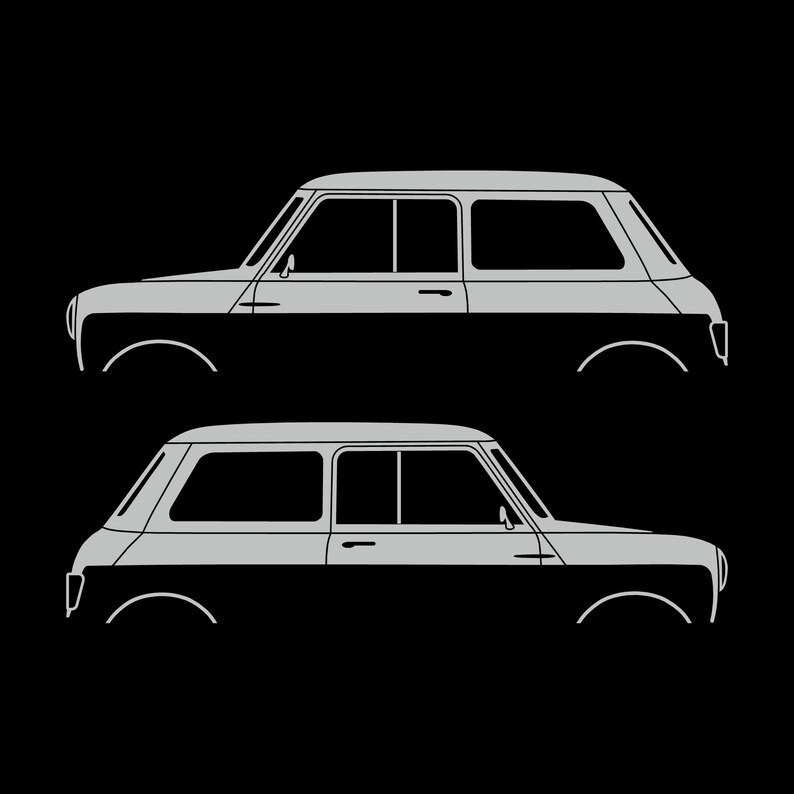 Set mit 2 Auto-Silhouette-Aufklebern für den klassischen Mini Cooper Mk1 Hatchback Light Grey