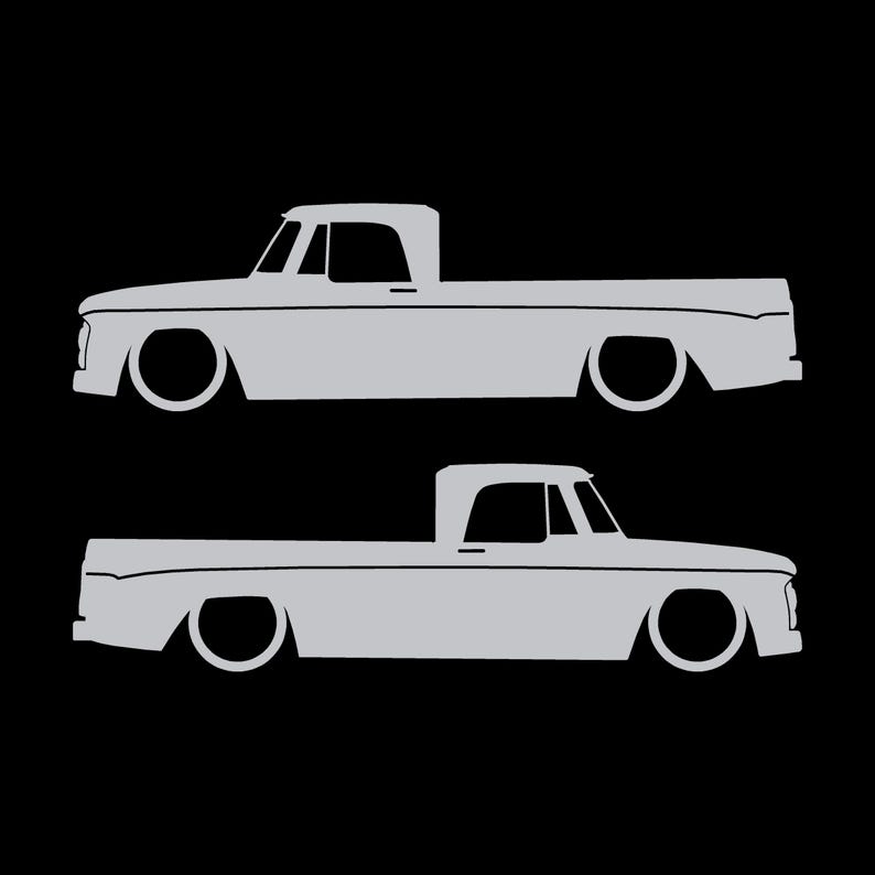 Set Of 2 Car Silhouette Decal Stickers For 1961-65 Dodge D100 Sweptline Long Bed 1st Gen Silver