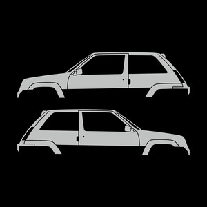 Set Of 2 Car Silhouette Decal Stickers For Renault 5 GT Turbo Light Grey