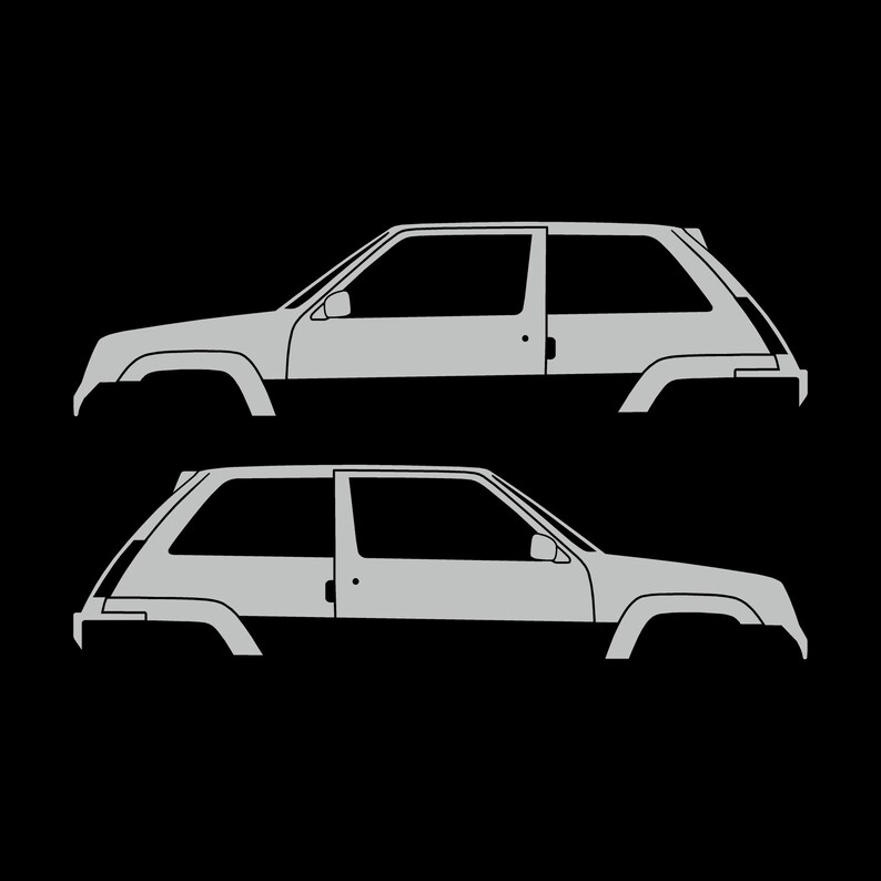 Set Of 2 Car Silhouette Decal Stickers For Renault 5 GT Turbo Light Grey