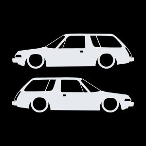 Set Of 2 Lowered Car Silhouette Decal Stickers For AMC Pacer Classic Wagon White