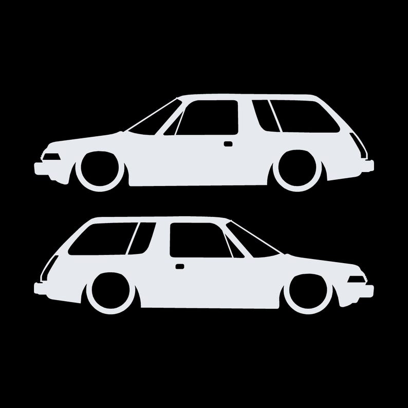 Set Of 2 Lowered Car Silhouette Decal Stickers For AMC Pacer Classic Wagon White