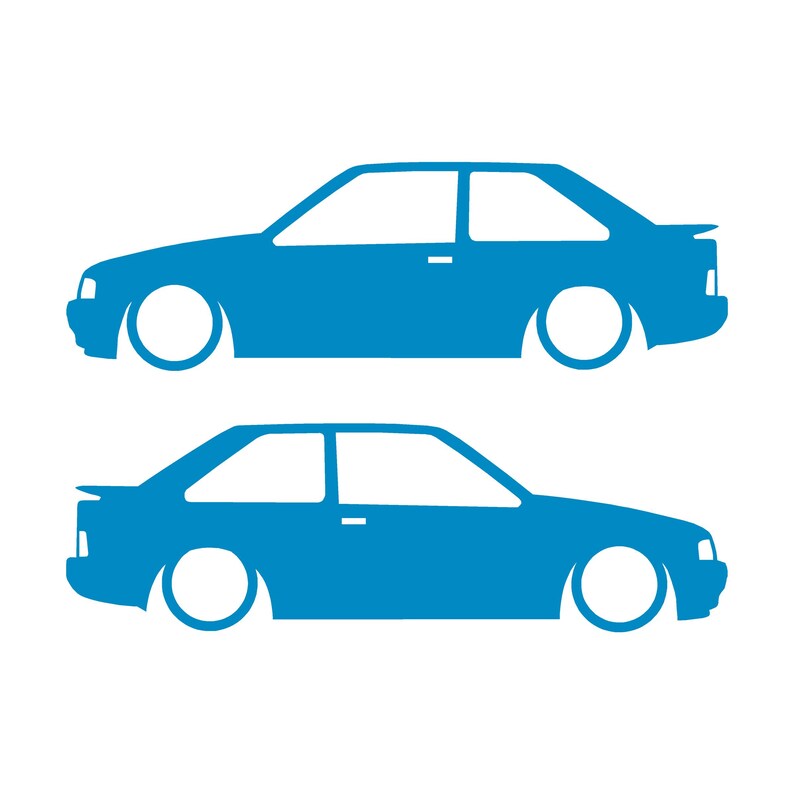 Set Of 2 Car Silhouette Decal Stickers For Ford Escort Mk4 RS Turbo XR3i Light Blue