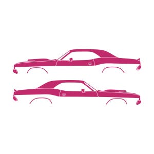 Set Of 2 Car Silhouette Decal Stickers For Dodge Challenger Shaker Hood Classic Hardtop 1st Gen 1970-74 Pink