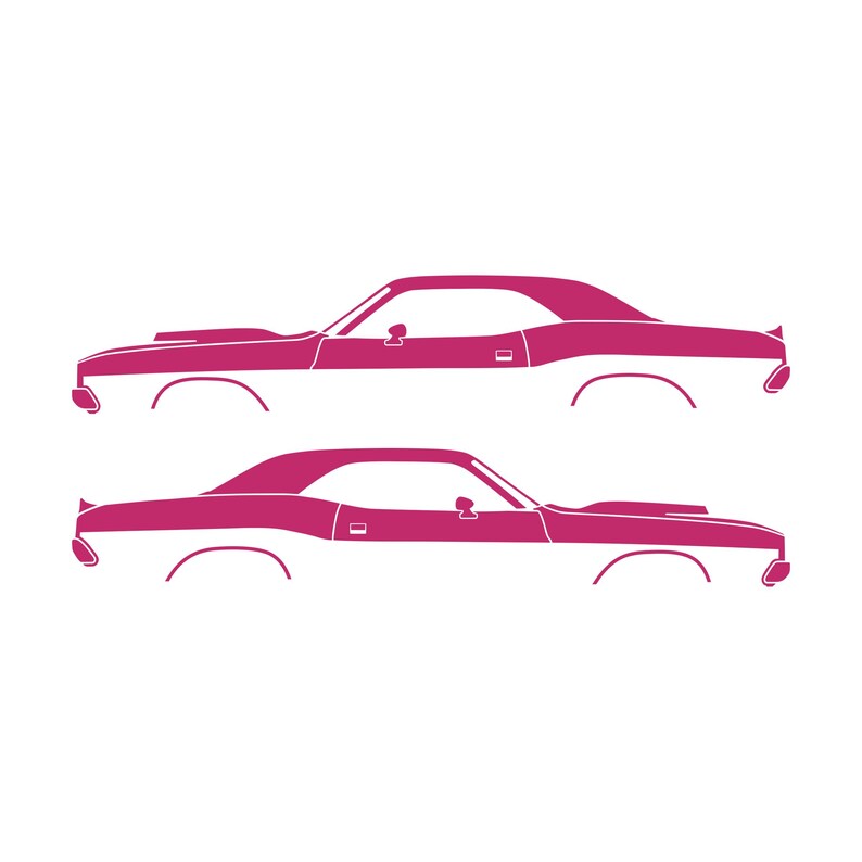 Set Of 2 Car Silhouette Decal Stickers For Dodge Challenger Shaker Hood Classic Hardtop 1st Gen 1970-74 Pink