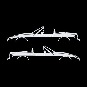 Set Of 2 Lowered Car Silhouette Decal Stickers For Mazda Miata MX5 NA White