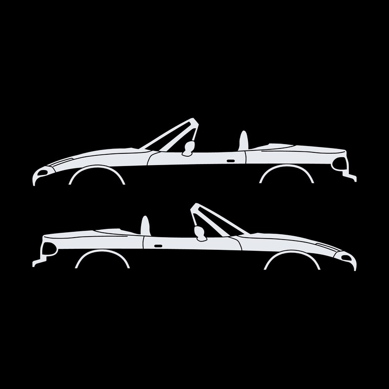 Set Of 2 Lowered Car Silhouette Decal Stickers For Mazda Miata MX5 NA White