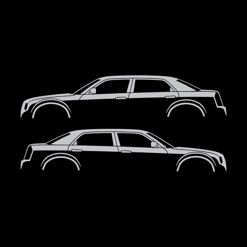 Ensemble de 2 autocollants silhouette de voiture abaissée pour Chrysler 300c SRT-8 1ère génération Argent