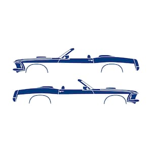Conjunto de 2 adesivos com a silhueta de um carro rebaixado para Ford Mustang Conversível de 1969. Azul