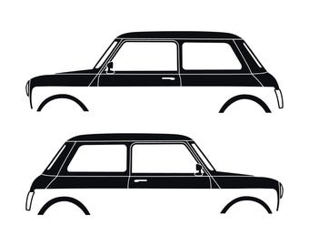 Set Of 2 Car Silhouette Decal Stickers For Austin-Rover Mini 1984- Mk5 Mk6 Mk7 Hatchback
