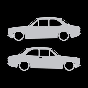 Set Of 2 Lowered Car Silhouette Decal Stickers For Ford Escort Mk1 3-door Hatchback Silver