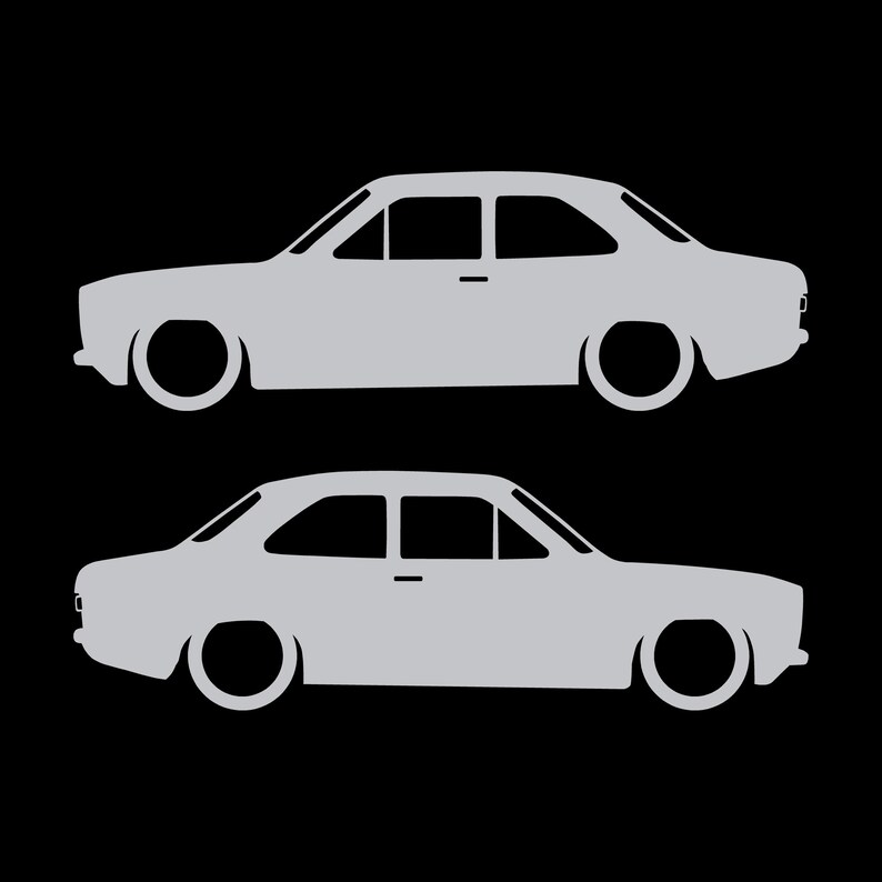 Set Of 2 Lowered Car Silhouette Decal Stickers For Ford Escort Mk1 3-door Hatchback Silver