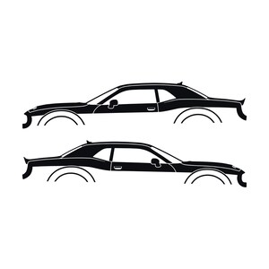 Ensemble de 2 autocollants silhouette de voiture pour Dodge Challenger Hellcat Noir