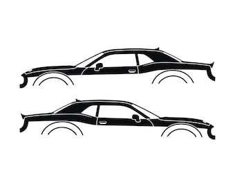 Set Of 2 Car Silhouette Decal Stickers For Dodge Challenger Hellcat