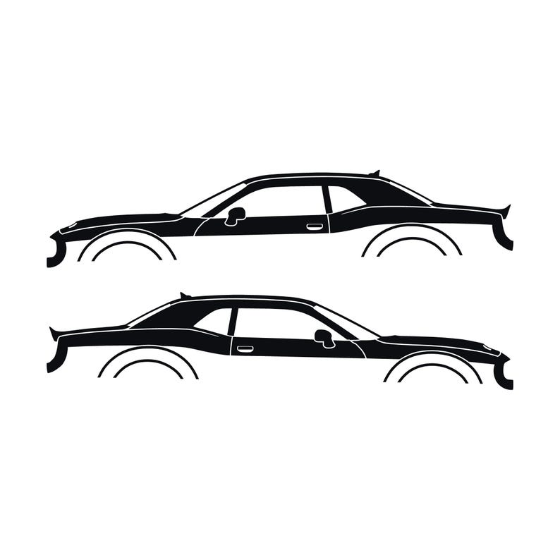 Ensemble de 2 autocollants silhouette de voiture pour Dodge Challenger Hellcat Noir