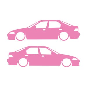 Set Of 2 Lowered Car Silhouette Decal Stickers For Honda Civic EG Sedan Soft Pink