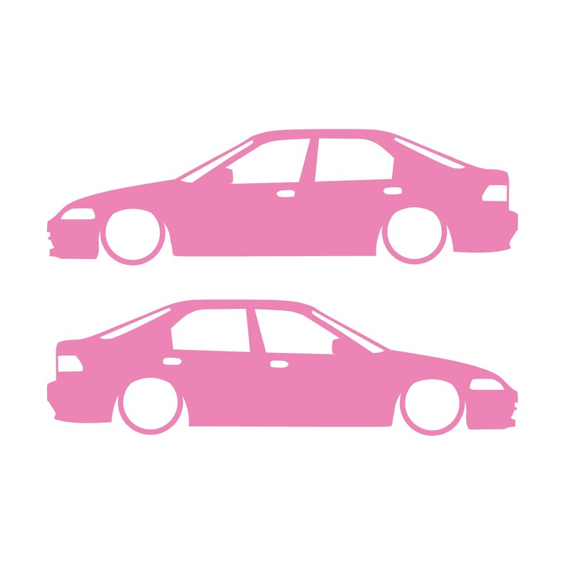 Set Of 2 Lowered Car Silhouette Decal Stickers For Honda Civic EG Sedan Soft Pink
