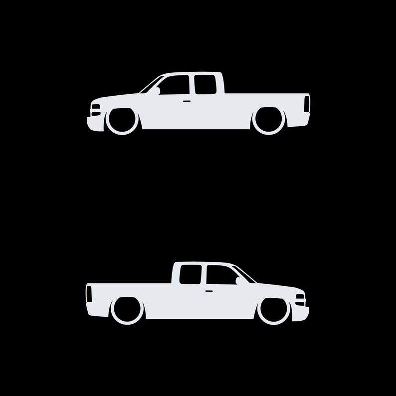 Set Of 2 Lowered Truck Silhouette Decal Stickers For Chevrolet Silverado Extended Cab 1999- 2002 Pickup White