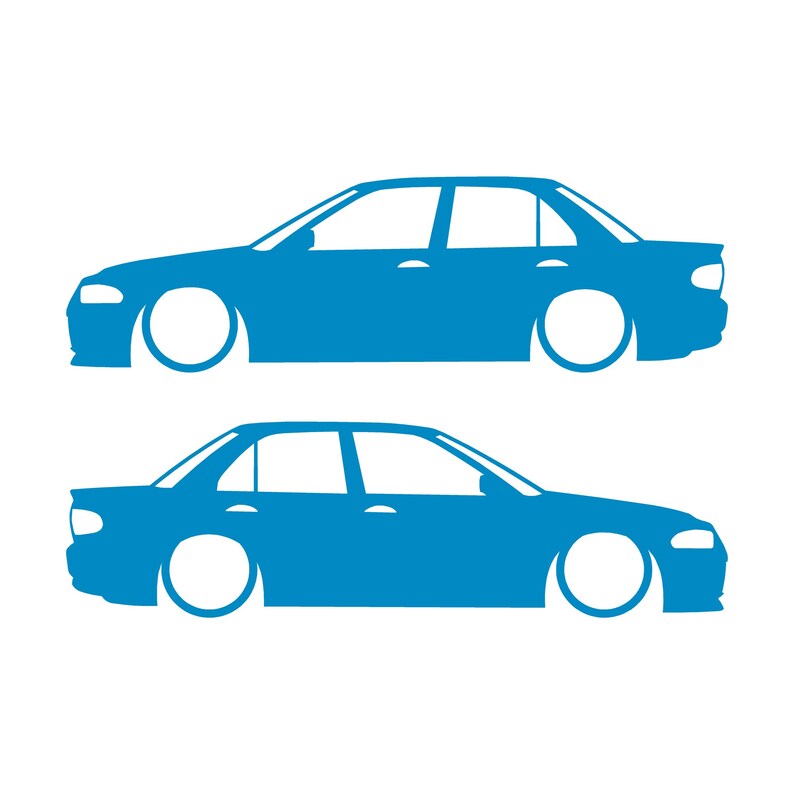 Set mit 2 Aufklebern für tiefergelegte Mitsubishi Lancer Evo 1 2 3 (ohne Heckflügel) Light Blue