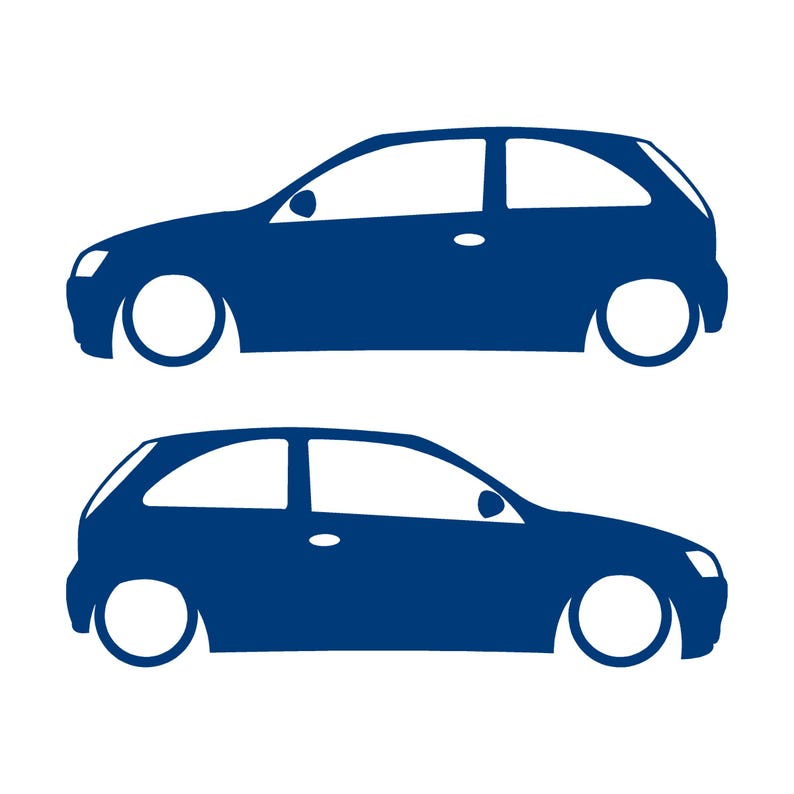 Set mit 2 Aufklebern für tiefergelegte Fahrzeuge (Silhouette) für Vauxhall Nova 3-Türer und Opel Corsa A Schrägheck Blau