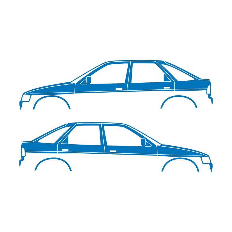 Set Of 2 Car Silhouette Decal Stickers For Ford Escort Mk5 5-door Hatchback Sky Blue