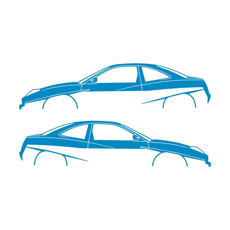 Set Of 2 Lowered Car Silhouette Decal Stickers For Fiat Coupe Light Blue