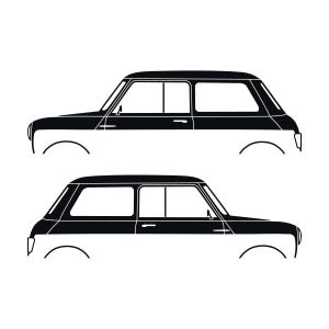 Set mit 2 Auto-Silhouette-Aufklebern für den klassischen Mini Cooper Mk1 Hatchback Schwarz