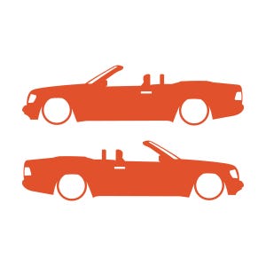 Set van 2 autosilhouet-stickers voor de Mercedes E-Klasse W124 Cabriolet. Oranje